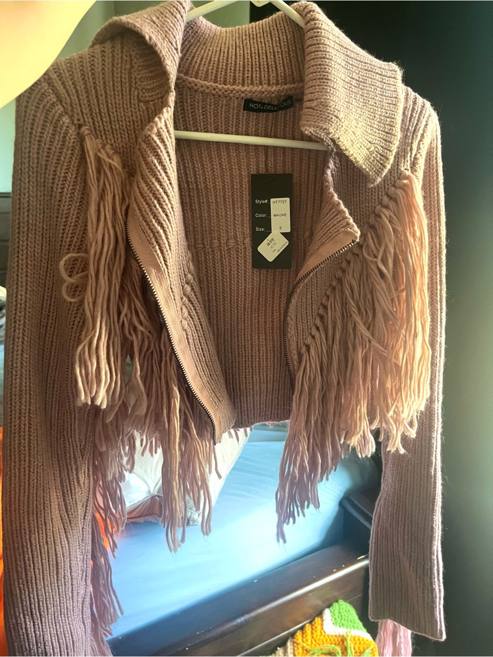 NWT Hot and Delicious Pink Fringe Zip-Up Cardigan Sweater